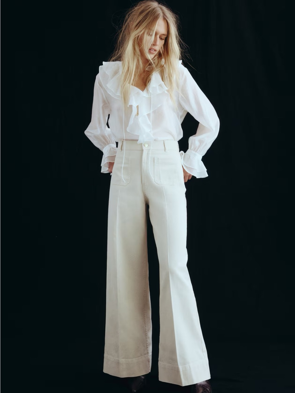 H&M Wide-Leg Twill Pants